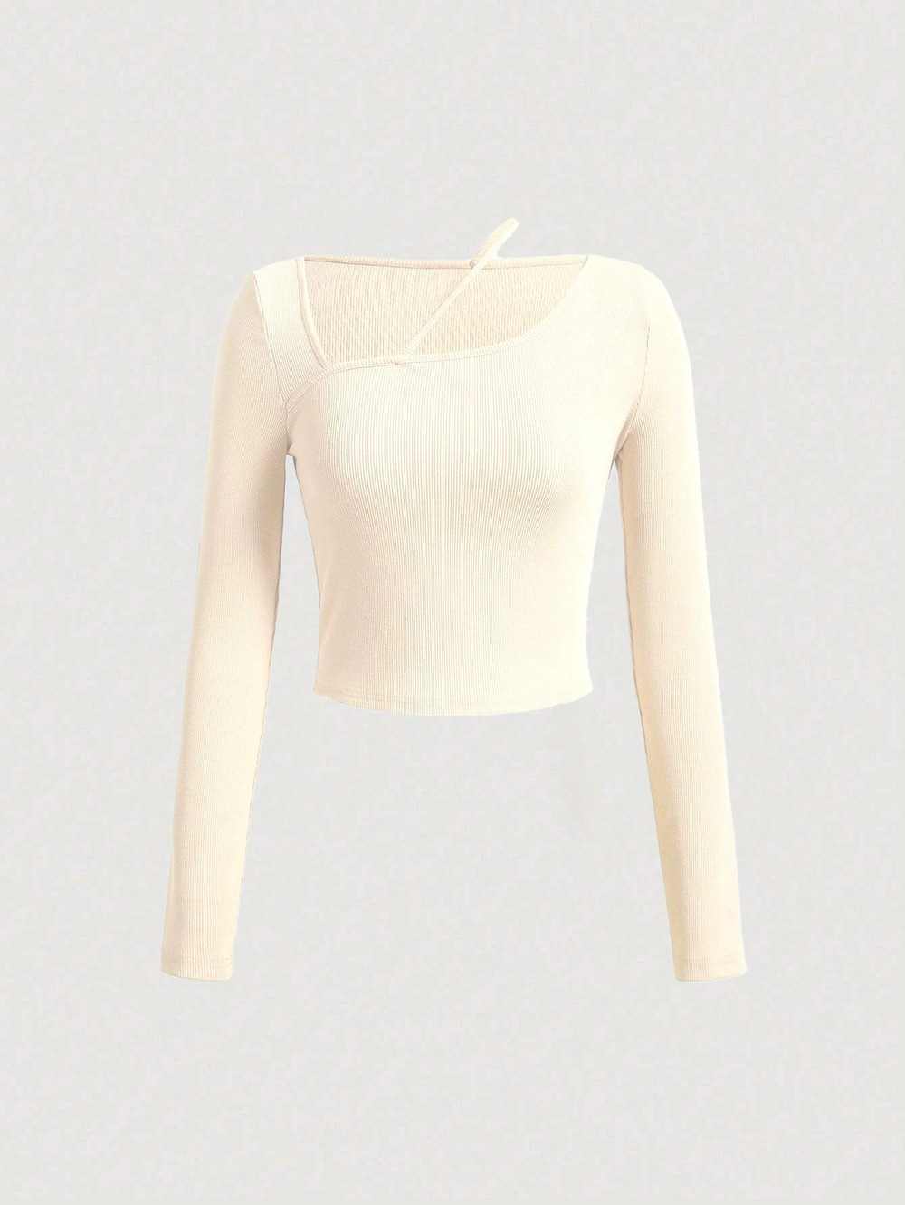 ZARA Slim Fit Knit Long Sleeve Asymmetric Neck Top